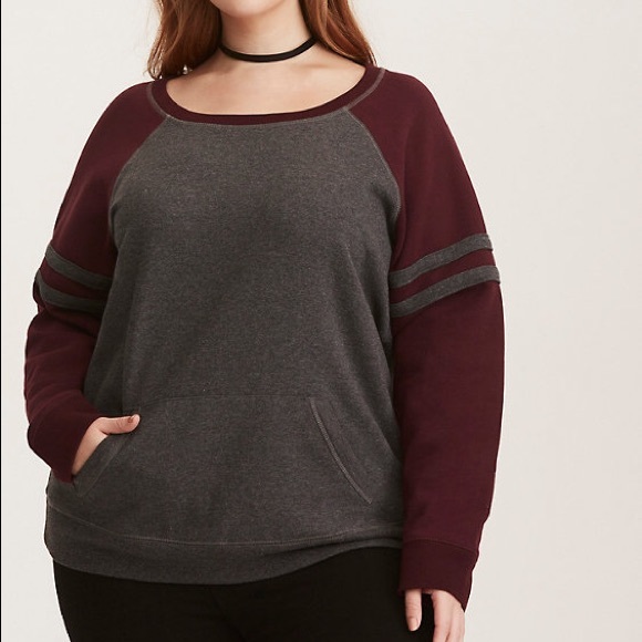 torrid Tops - Torrid Striped Raglan Sweatshirt Maroon and Grey 2